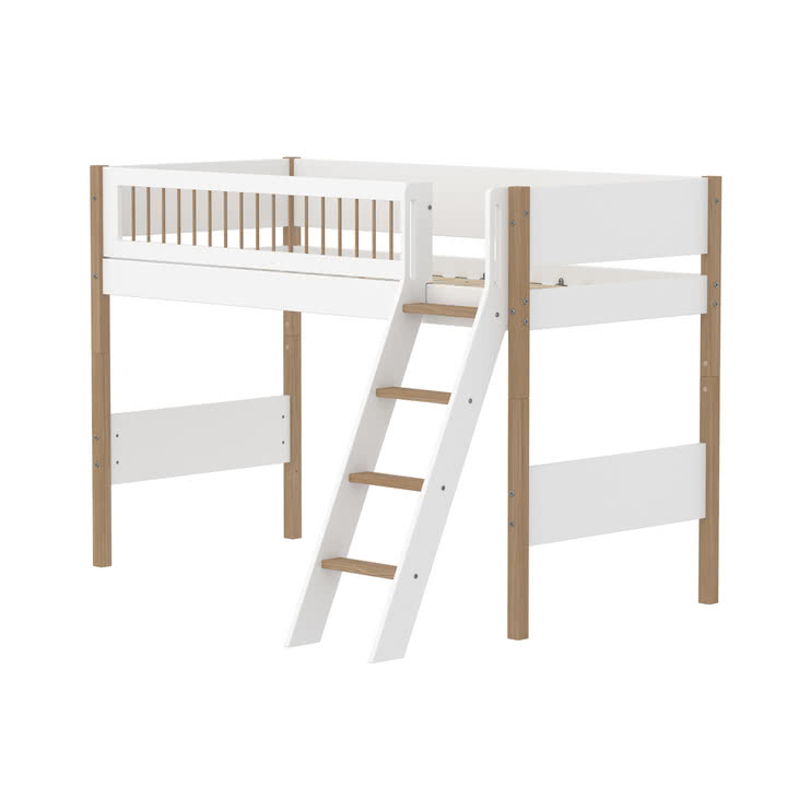 Flexa - Nor Loft bed with sloping ladder, H 143 cm, oak / white