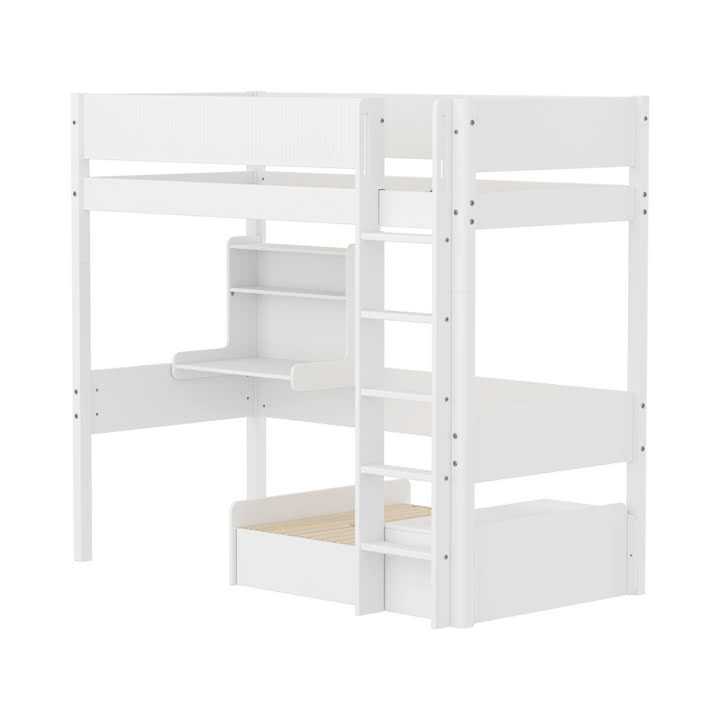 Flexa - White loft bed with desk, h 184 cm, white