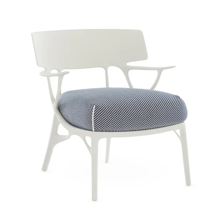 Kartell - A.I. Outdoor Lounge Chair, white / white-blue (fabric twill)