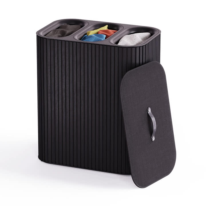 Joseph Joseph - Tota Trio Luxe laundry basket with three compartments 90 l, bamboo black