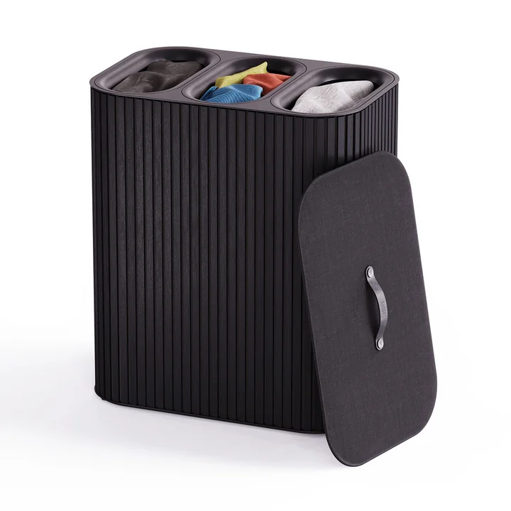 Joseph Joseph - Tota Trio Luxe laundry basket with three compartments 90 l, bamboo black