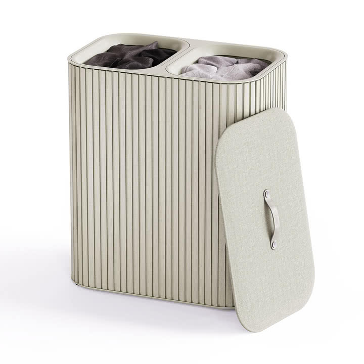 Joseph Joseph - Tota Twin Luxe laundry basket with two compartments 90 l, bamboo ecru