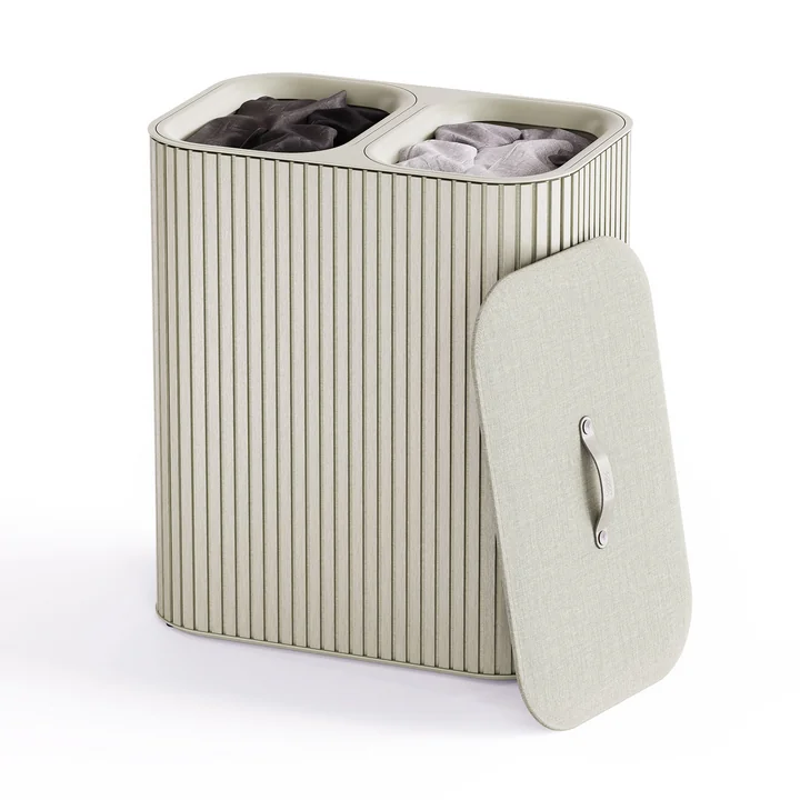 Joseph Joseph - Tota Twin Luxe laundry basket with two compartments 90 l, bamboo ecru