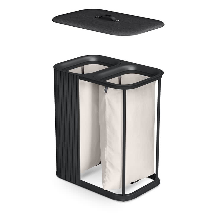 Joseph Joseph - Tota Twin Luxe laundry basket with two compartments 90 l, bamboo black