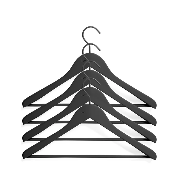 HAY - Soft Coat Coat hanger with bar wide, black (set of 4)