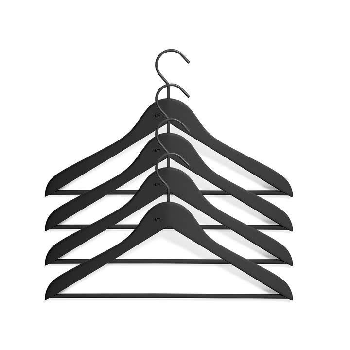 HAY - Soft coat hanger with bar, slim, black (set of 4)