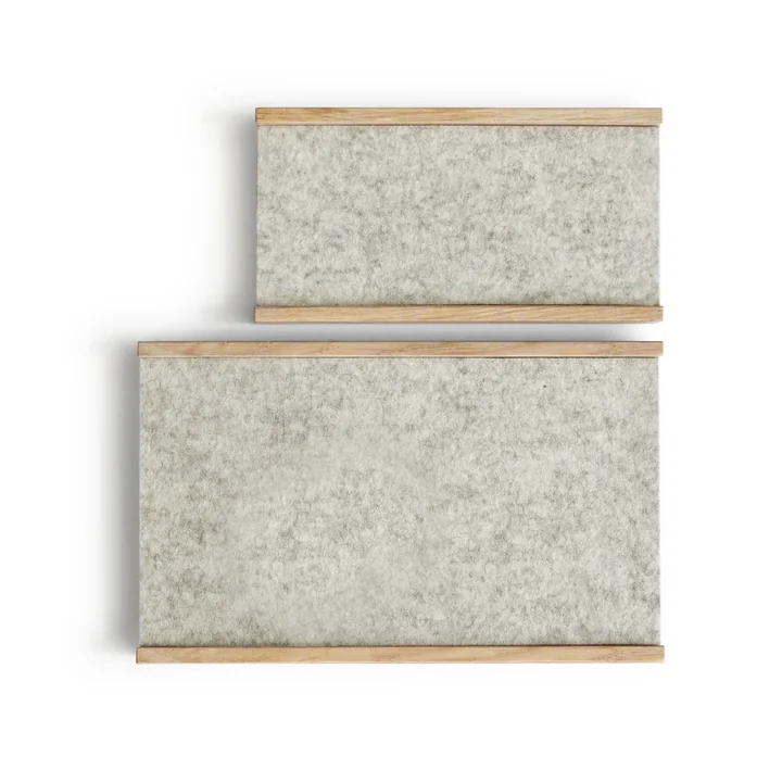 side by side - All in One Place shelf, small and large, natural oak