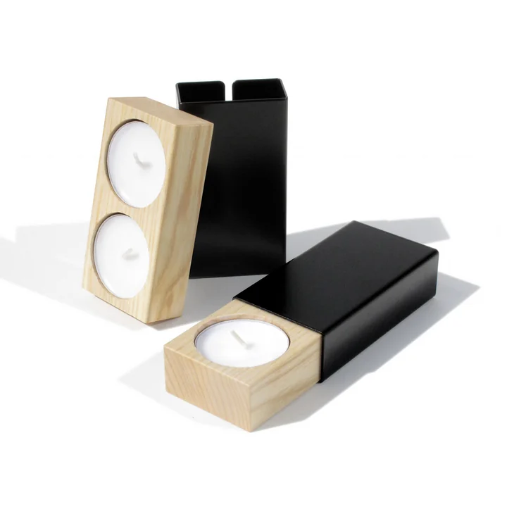 side by side - Two of us Candle holder, 9.2 x 5 cm, black