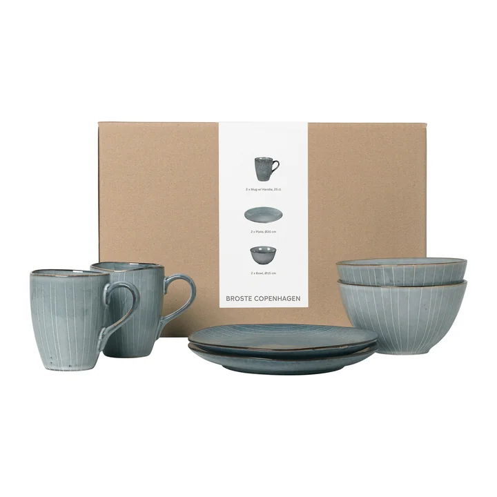 Broste Copenhagen - Nordic Sea Tableware breakfast set, soft blue (6 pcs.)