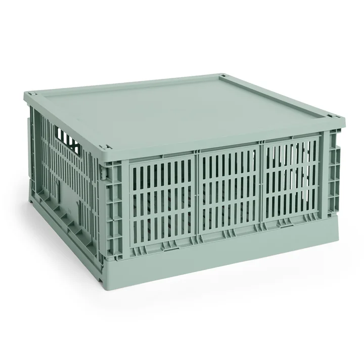 HAY - Colour Crate Basket Square L, 42 x 42 cm, sage green, recycled with lid
