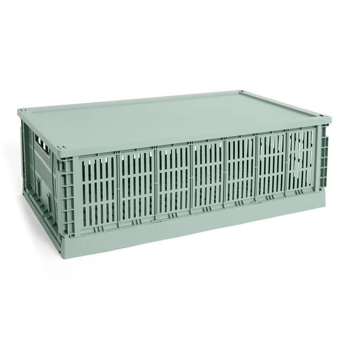 HAY - Colour Crate Basket XL, 68 x 42 cm, sage green, recycled with lid