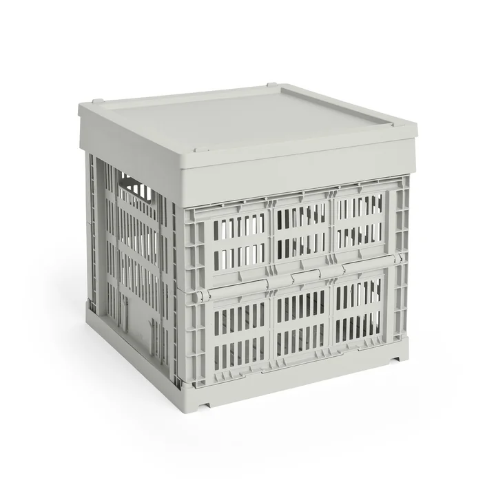 HAY - Colour Crate basket Cube, 29.5 x 29.5 cm, gray, recycled with lid