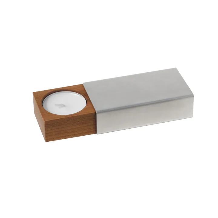 side by side - Two of us Candle holder, 9.2 x 5 cm, cherry / silver