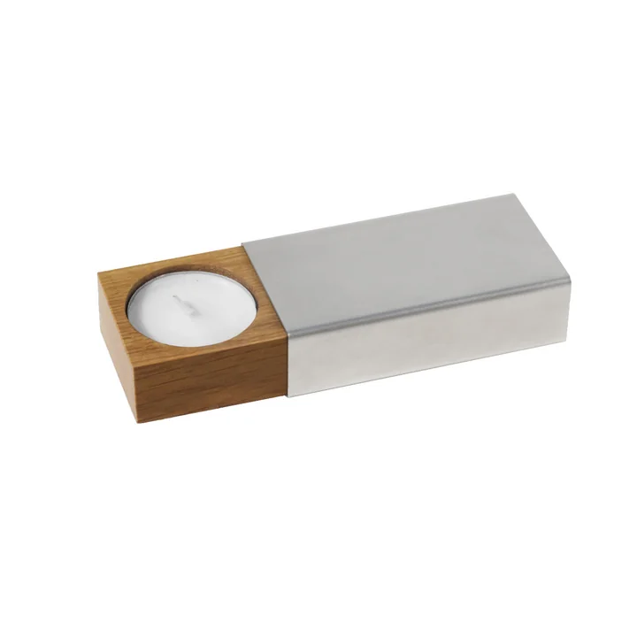 side by side - Two of us Candle holder, 9.2 x 5 cm, oak / silver