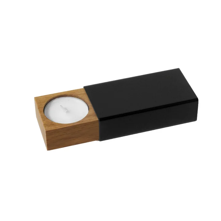 side by side - Two of us Candle holder, 9.2 x 5 cm, oak / black