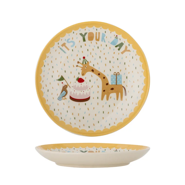 Bloomingville Mini - Celebrate plate, Ø 16 cm, yellow