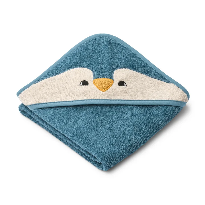 LIEWOOD - Albert Baby towel with hood, penguin, oceanview mix