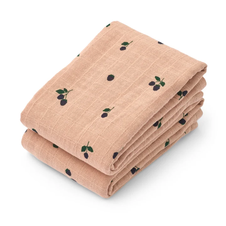 LIEWOOD - Lewis muslin cloths made from organic cotton, mini berry, pale tuscany (set of 2)
