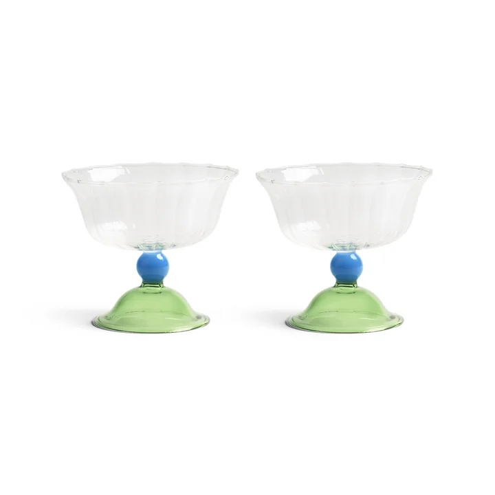 and klevering - Tulip Coupe glass, 300 ml, green / multicolored (set of 2)