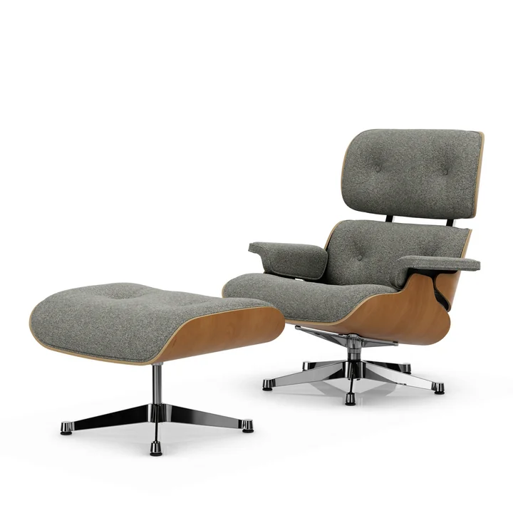 Vitra - Lounge Chair & Ottoman, polished, natural cherry, Nubia, cream / dark brown
