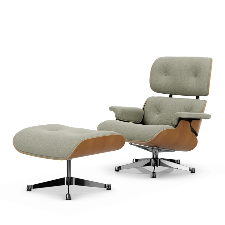 Vitra - Lounge Chair & Ottoman, polished, natural cherry, Nubia, cream / sand