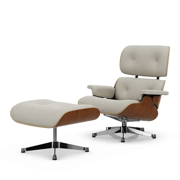 Vitra - Lounge Chair & Ottoman, polished, natural walnut, Premium F leather, snow
