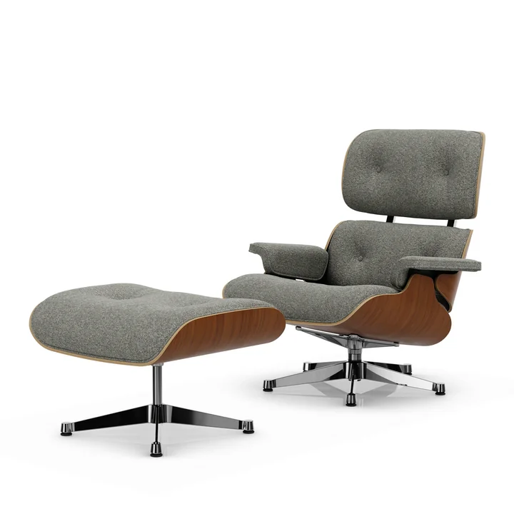 Vitra - Lounge Chair & Ottoman, polished, natural walnut, Nubia, cream / dark brown