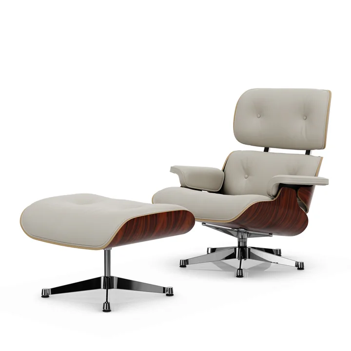 Vitra - Lounge Chair & Ottoman, polished, Santos rosewood, Premium F leather, snow