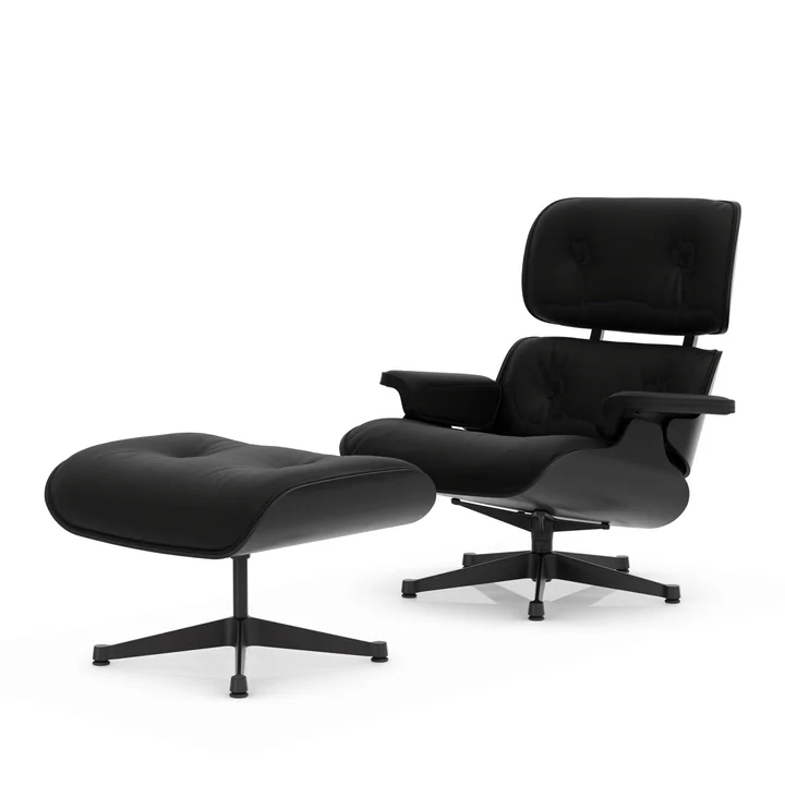 Vitra - Lounge Chair & Ottoman, black, chestnut black, premium leather F, nero