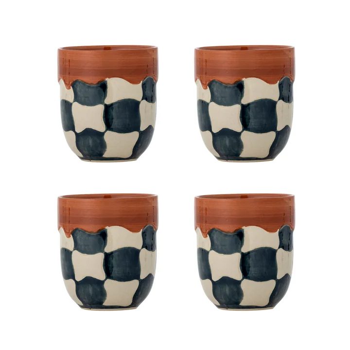 Bloomingville - Check Mug 375 ml, blue (set of 4)