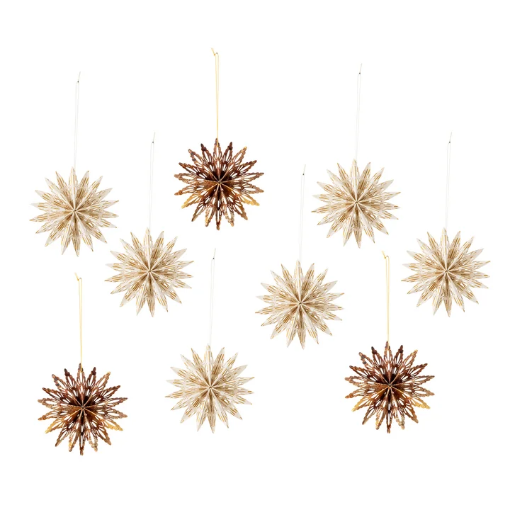 Bloomingville - Star Christmas ornament, Ø 10 cm, natural (set of 9)
