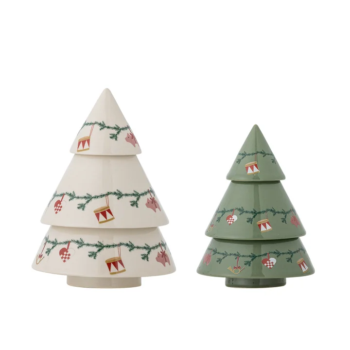 Bloomingville - Yule stoneware Christmas trees, Ø 9 × H 12 / Ø 11 × H 14.5 cm (set of 2)