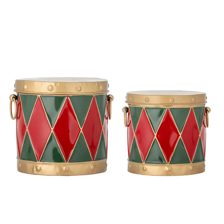 Bloomingville - Yuri box with lid, Ø 19.5 × H 17.5 cm / Ø 23.5 × H 20 cm, red (set of 2)