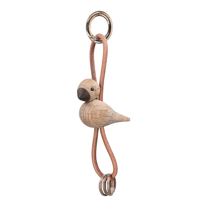Kay Bojesen - Bird key fob, untreated oak / gold / natural leather