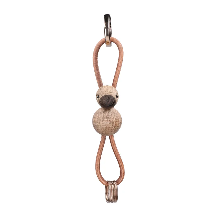 Kay Bojesen - Bird key ring, untreated oak / gold / natural leather