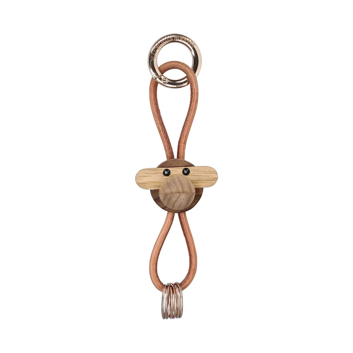 Kay Bojesen - Monkey key fob, oiled teak / oiled limba / silver / black leather