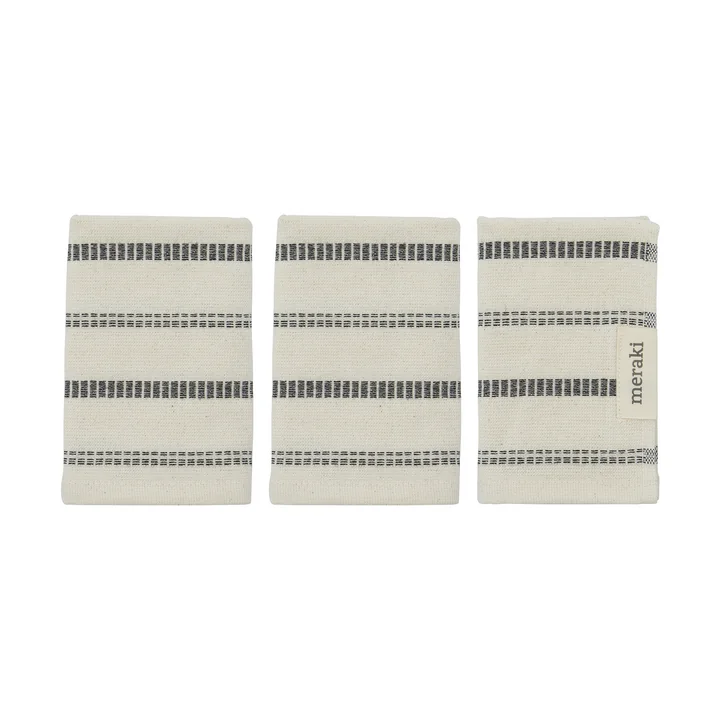 Meraki - True Washcloth, 30 x 30 cm, off-white / black (set of 3)