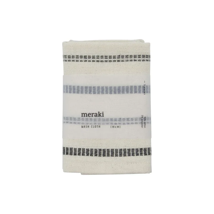 Meraki - True Washcloth, 30 x 30 cm, off-white / black (set of 3)
