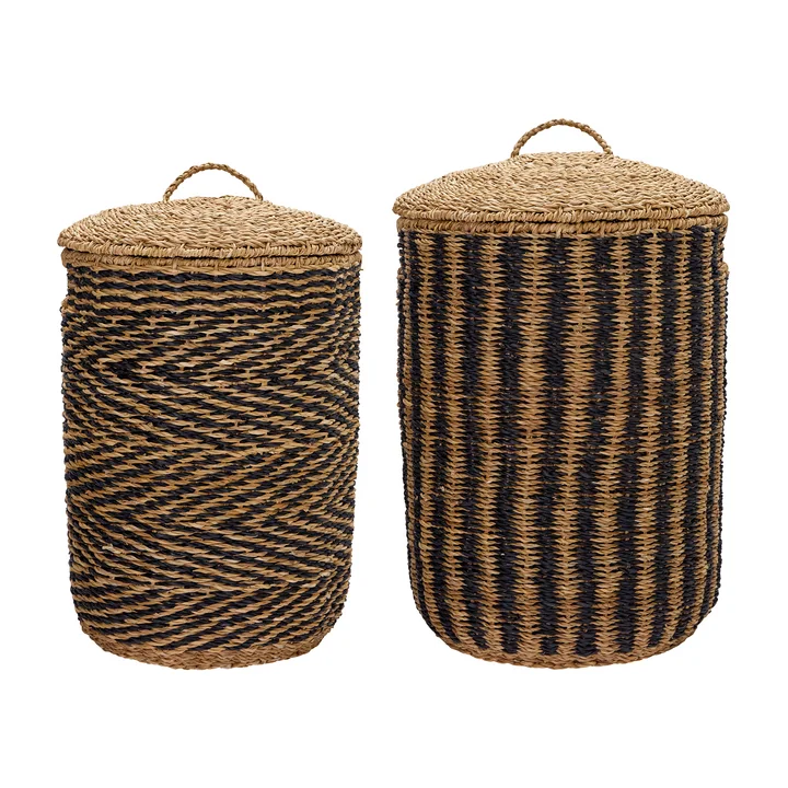 House Doctor - Cesto laundry basket, h 57 cm, black / natural (set of 2)