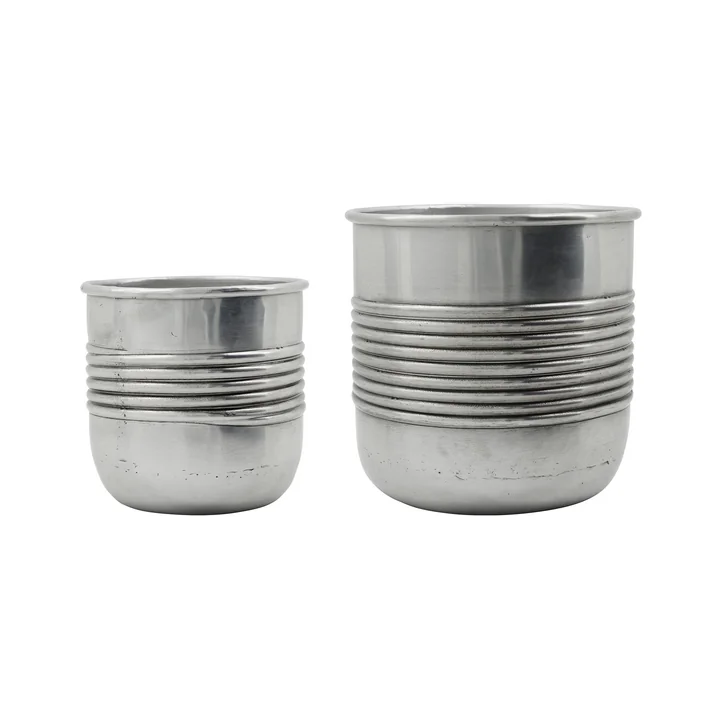 House Doctor - Groove Flower pot, antique silver finish (set of 2)