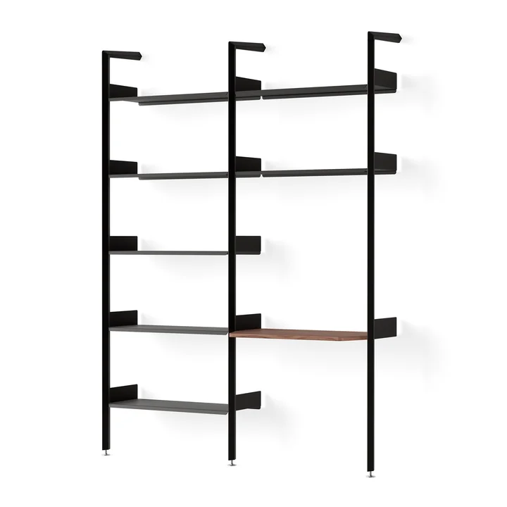 & Tradition - Rombe configuration B IF1 & IF5 Shelf, anthracite / shelves anthracite / desk top walnut veneer