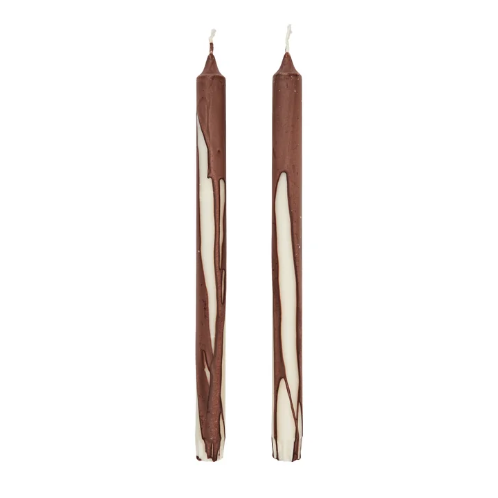 Ferm Living - Dryp Stick candles, dark chocolate / white (set of 2)