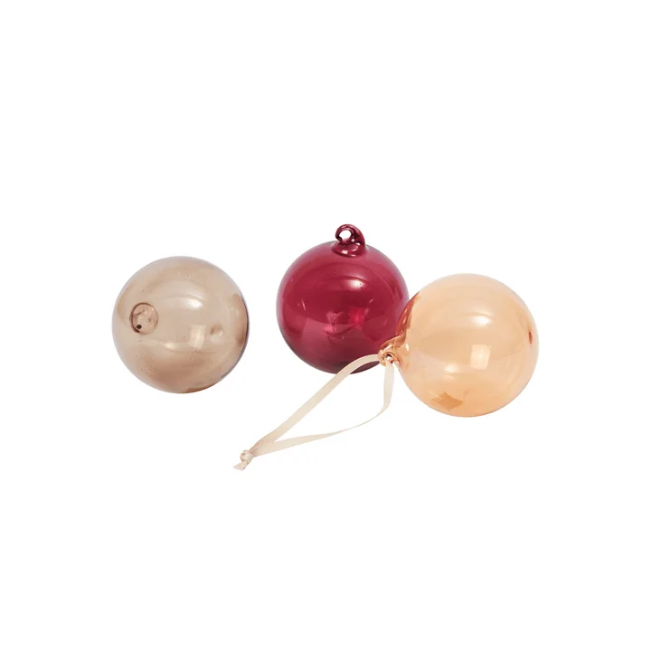 Ferm Living - Glass Baubles Christmas bauble, M, translucent pink (set of 3)