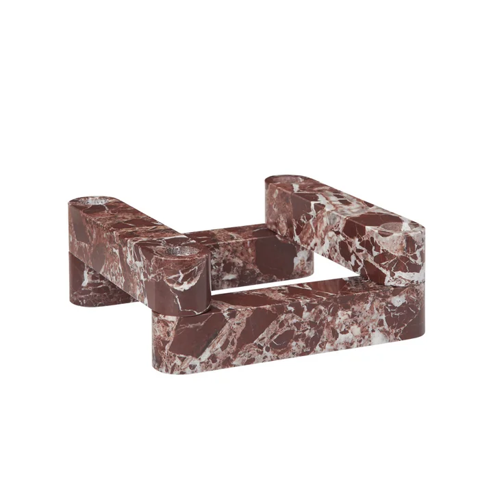 Ferm Living - Newel Modular candle holder, red / marble Rosso Levanto (4 pieces)