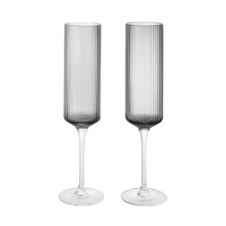 Ferm Living - Ripple Champagne flute (set of 2), smoked gray