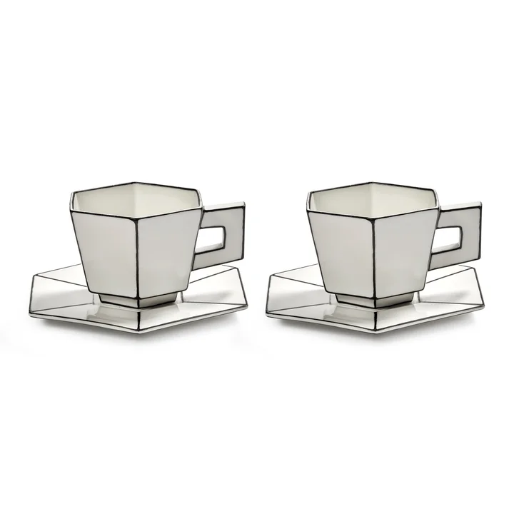 Serax - Carte Blanche Cappuccino cup with saucer, white / black (set of 2)