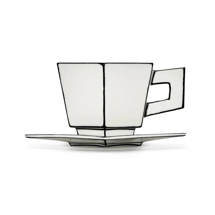 Serax - Carte Blanche Cappuccino cup with saucer, white / black