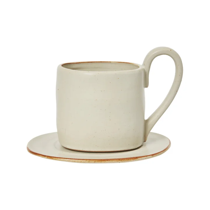 Ferm Living - Flow cup with saucer, off-white speckled