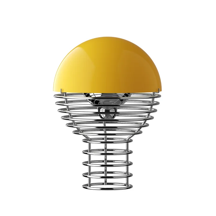 Verpan - Wire LED table lamp with rechargeable battery, Ø 18 cm, chrome / yellow
