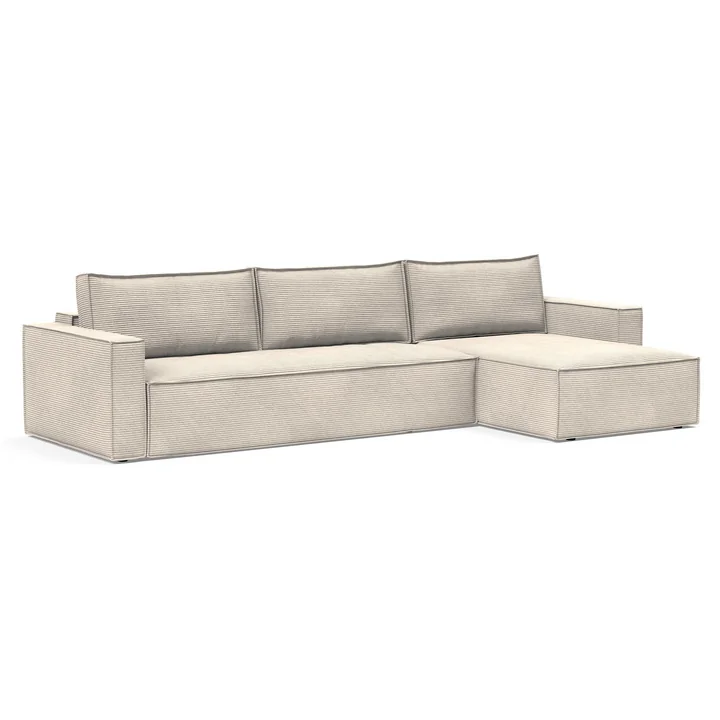 Innovation Living - Newilla sofa bed with lounger, 346 x 190 cm, ivory (595 Corduroy )